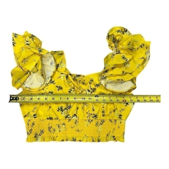 Alice + Olivia Yellow Floral Cropped Ruffle sleeve Top Sz M $350 - Picture 8 of 14